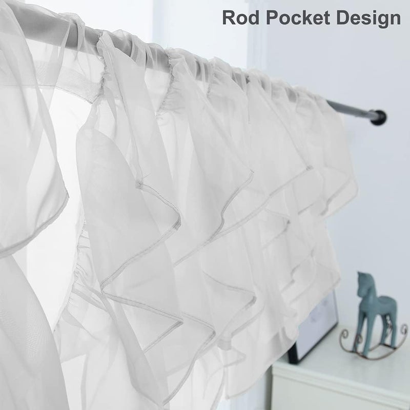 PearAge Ruffled Voile Semi Sheer Curtain Valance, Kitchen Living Room Shabby Chic Ruffle Valance Curtains, Girls Daughters Bedroom Cascade Window Valance Ivory 50x16 Inches - Image 2